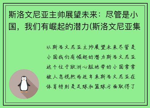 斯洛文尼亚主帅展望未来：尽管是小国，我们有崛起的潜力(斯洛文尼亚集锦)